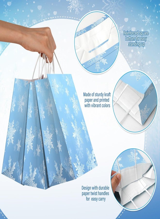 Jectivs 24Pack Party Gift Bags,Large Thick Kraft White Snowflake Ice Blue Treat Bags w/ White Tissue, Goodie Favor Bags w/ Handles Winter Onederland Holiday Party Supplies - Image 3